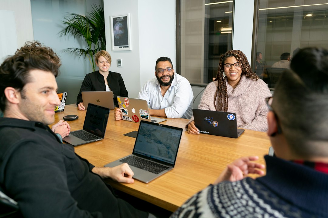 Business consulting team working together in a UK office