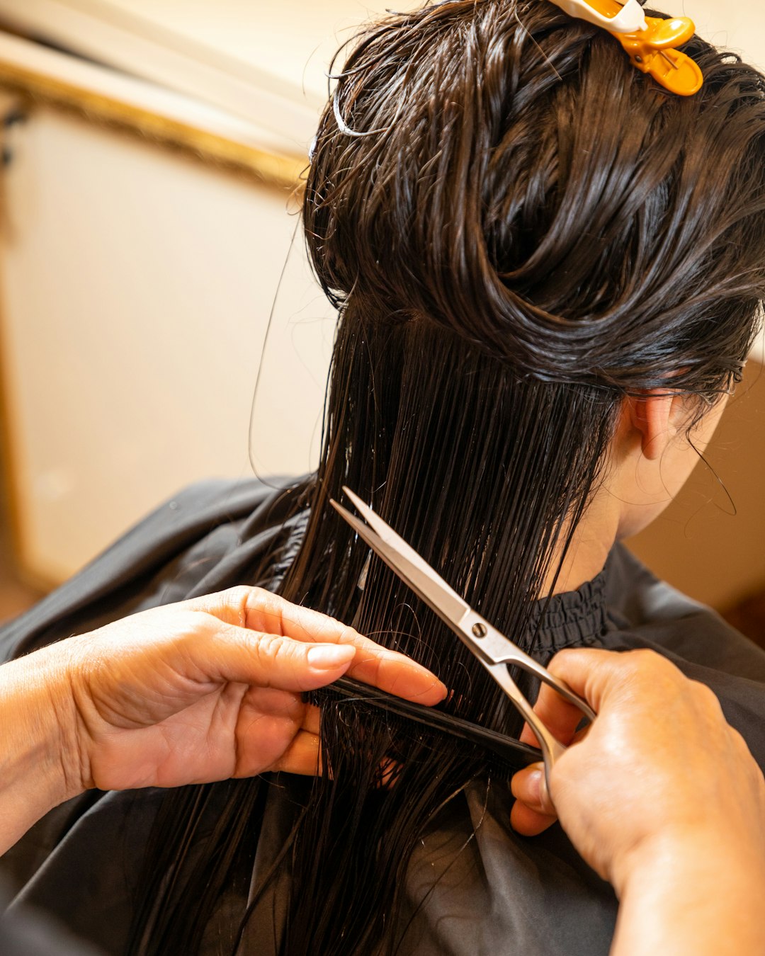 Hair stylist working with a client in a professional salon
