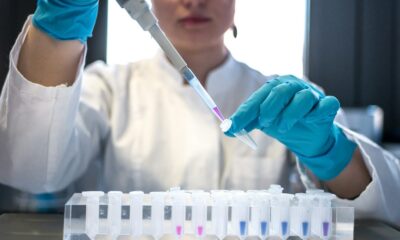 Pharmaceutical scientist working with samples in a laboratory